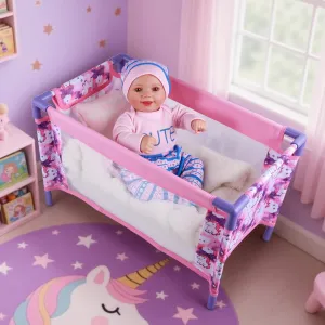 BABESIDE Reborn Baby Doll Crib Set for 17-21 Inch Dolls, Foldable Baby Doll Playpen Toy Crib with Storage Bag for Reborn Baby Doll Accessories, Only Babydoll Pack and Play (Purple)