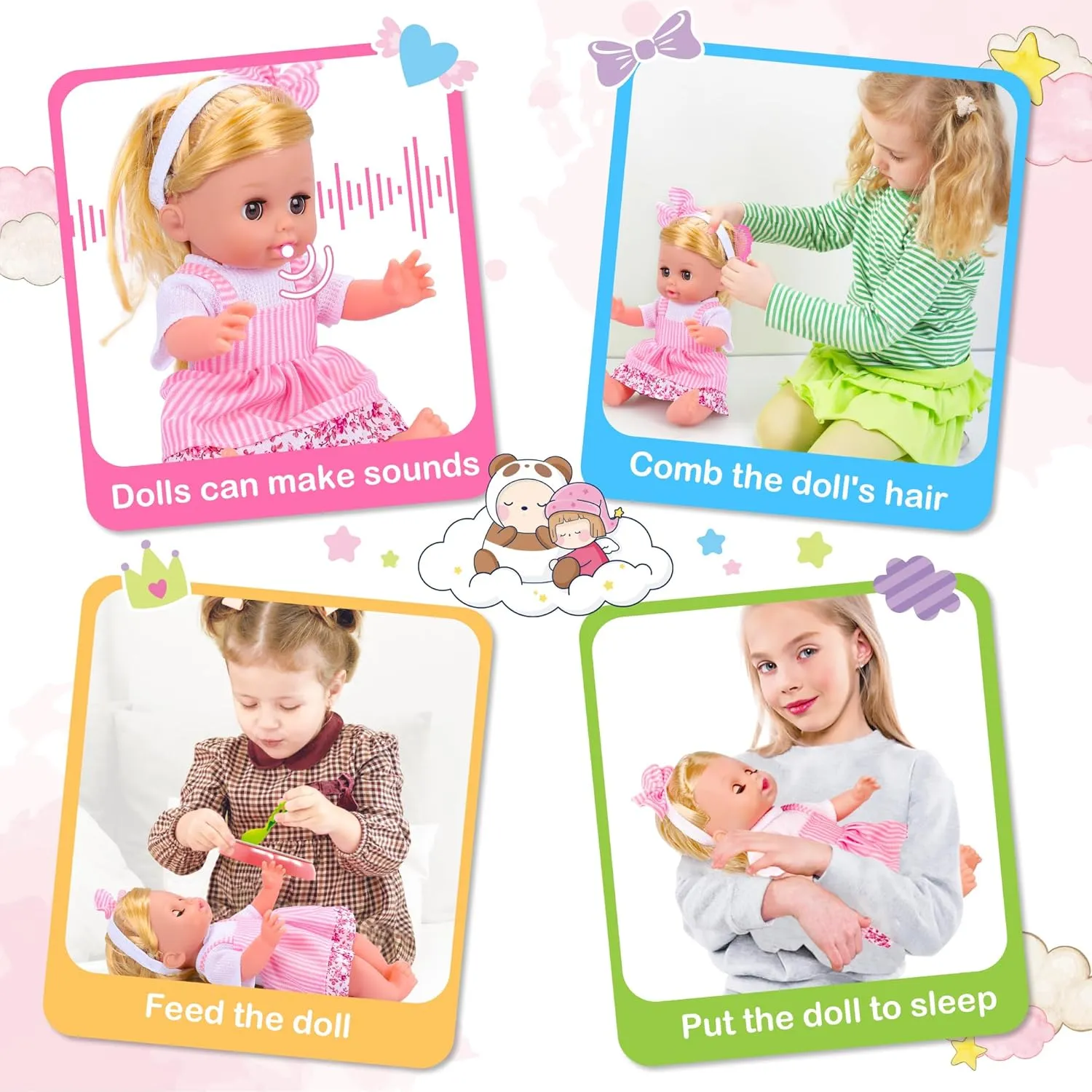 Baby Care Doll Toys Set, 36PCS Doll Playset, Hair Salon Pretend Play Toddler Doll Toys Incl 14'' Baby Doll Toy, Backpack, Hair Dryer, Hair curler, Xmas Gifts for Age 3 4 5 6  Years Old Girls Kids