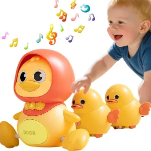 Baby Crawling Toys Set-Magnetic Swaying Ducks for 6-12 Months, Tummy Time Toys with Music and Lights - Perfect 1st Birthday Gift for Boys and Girls, Ideal (1 Duck mom   2 Ducklings)