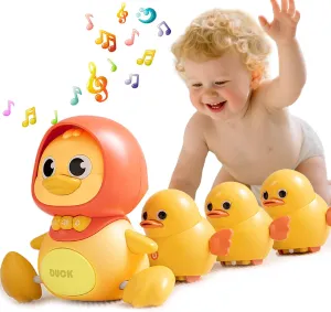 Baby Crawling Toys Set of 4 - Magnetic Swaying Ducks for Infants, Tummy Time Toys with Music & Lights, 1st Birthday Gift for Boys and Girls(Yellow)