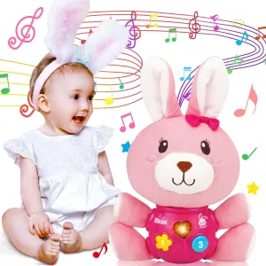Baby Easter Gifts Baby Toys - Easter Bunny Stuffed Animal Infant Musical Toys 6-12 Months - Newborn Soft Plush Rabbit Toy Baby Easter Toys 0-6 Months - Easter Gifts for Girls Boys 0 3 6 9 12 Month