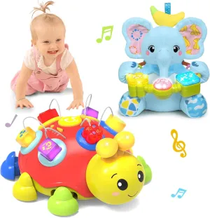 Baby Gift Set for 0-6-12  Months (1 * Baby Ladybug Musical Toy & 1 * Musical Plush Elephant Toy)