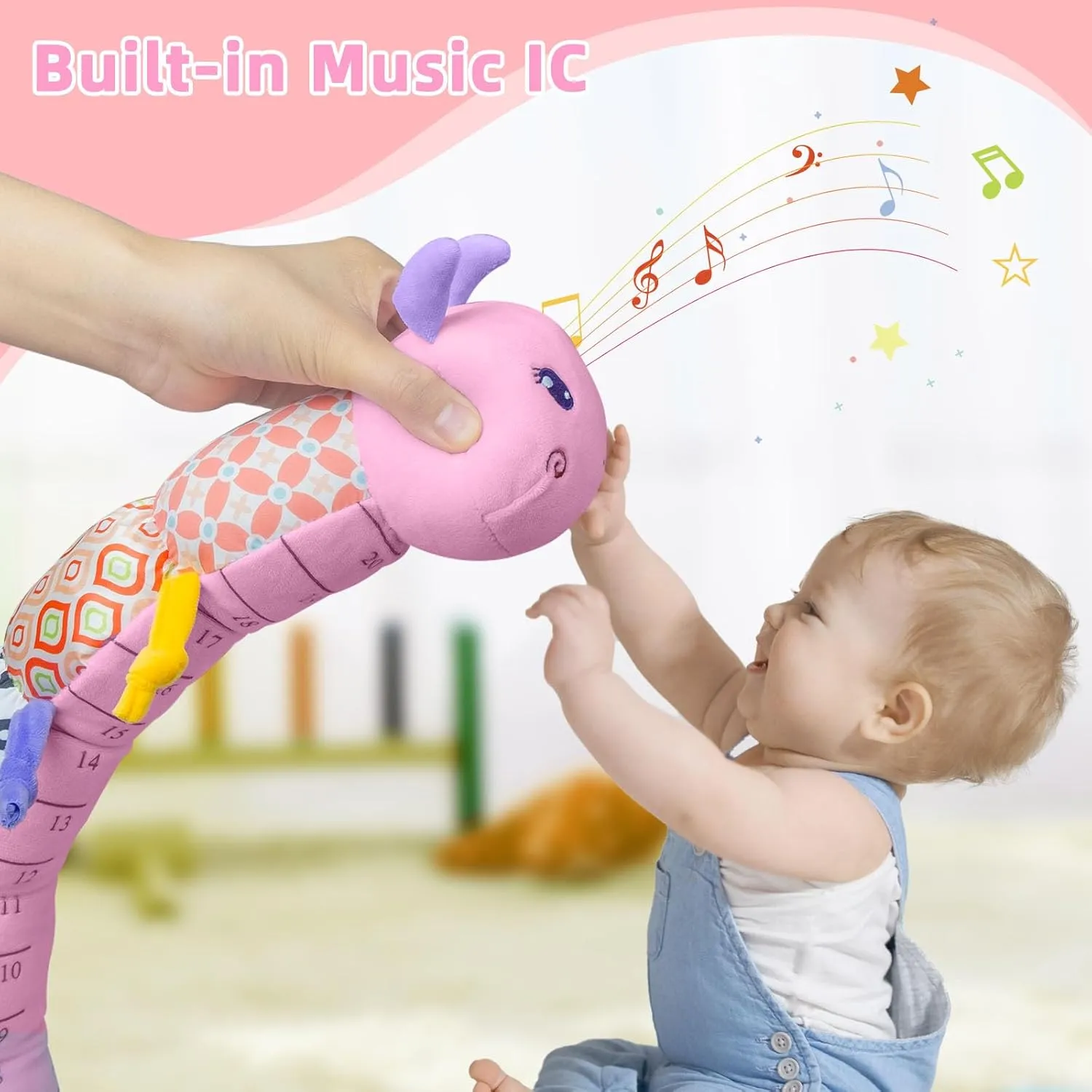 Baby Musical Stuffed Toys 0-6 Months,Plush Caterpillar Toys with Built in Music,BB Squeaks,Crinkle and Rattle,Baby Toys 6-12 Months,Baby Soft Sensory Tummy Time Toys for Girls(Pink)