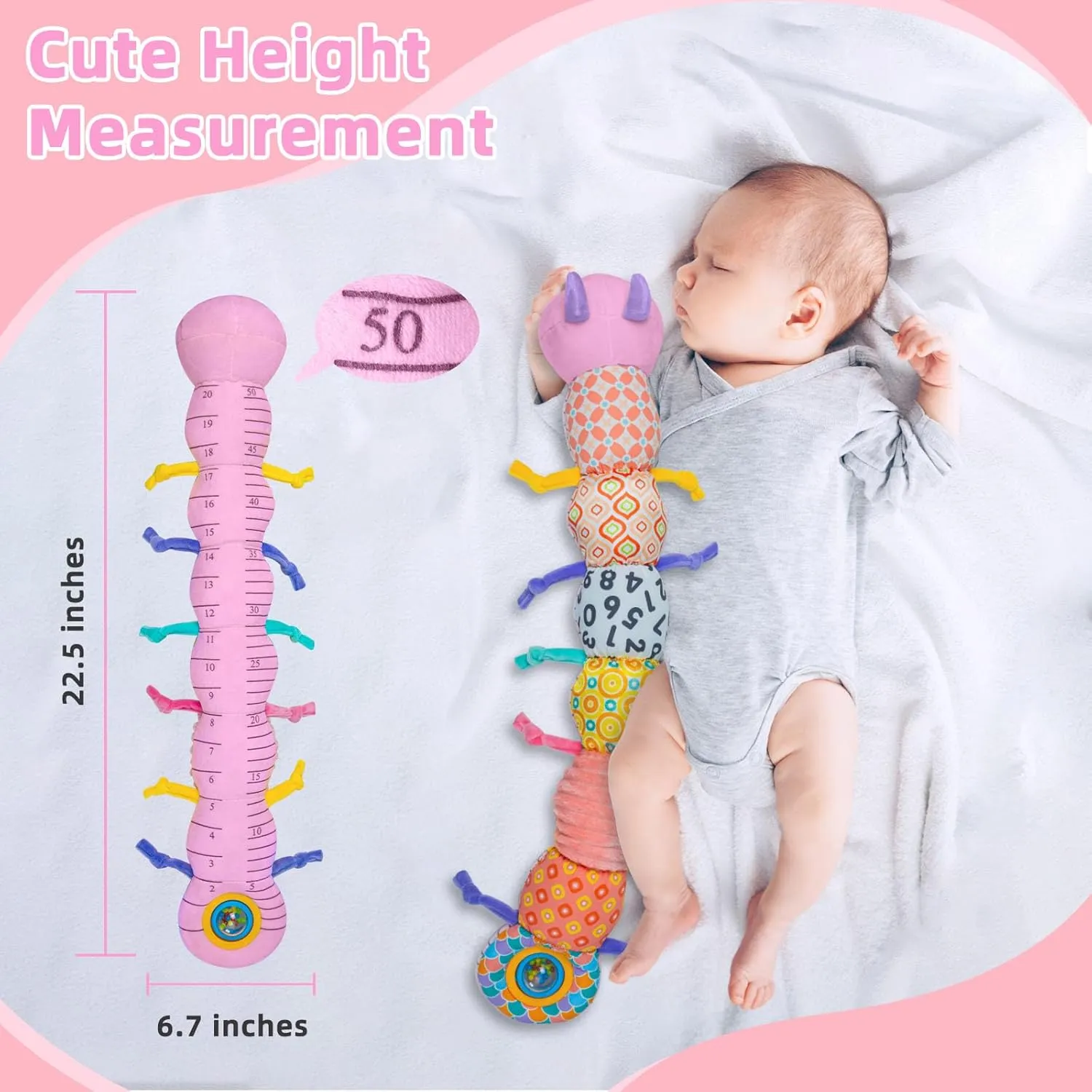 Baby Musical Stuffed Toys 0-6 Months,Plush Caterpillar Toys with Built in Music,BB Squeaks,Crinkle and Rattle,Baby Toys 6-12 Months,Baby Soft Sensory Tummy Time Toys for Girls(Pink)