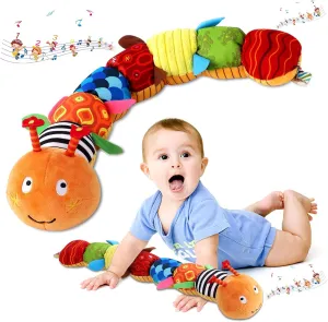 Baby Musical Worm Soft Infant Toy, 6 Different Sensory, Crinkle and Rattle Stuffed Animals for Newborn Toy Tummy Time 0-3-6-12 Months Old Girl Boy Gifts, Cuddly Caterpillar