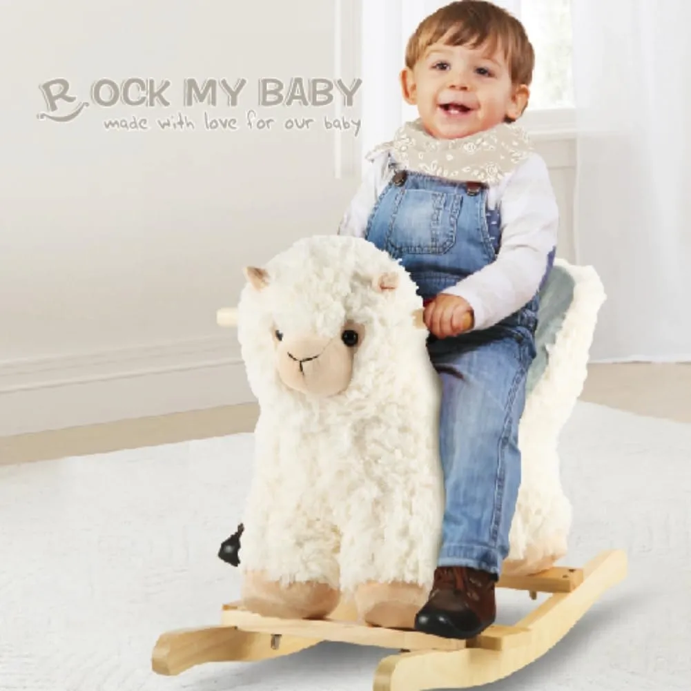 Baby Rocking Horse Alpaca Llama with Chair, Plush Stuffed Animal Rocker, Wooden Rocking Toy Llama Animal Ride on,Cream Llama,CPC Certified