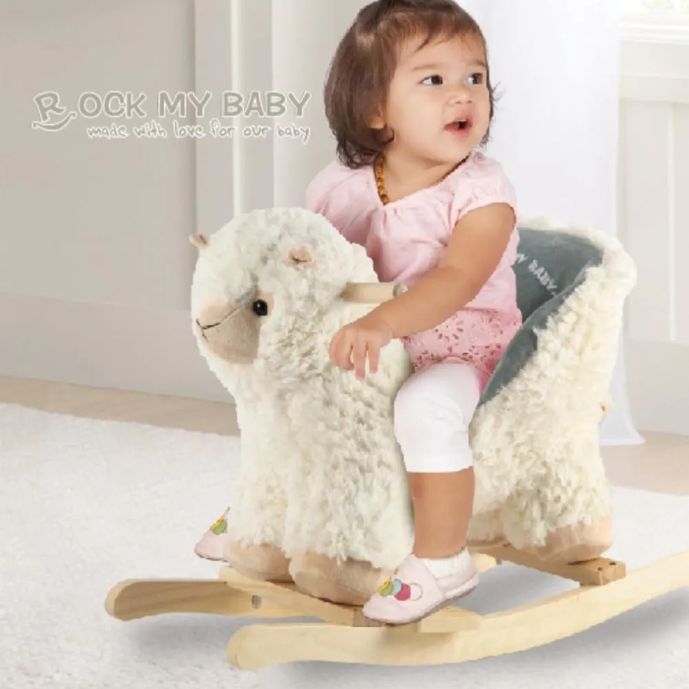 Baby Rocking Horse Alpaca Llama with Chair, Plush Stuffed Animal Rocker, Wooden Rocking Toy Llama Animal Ride on,Cream Llama,CPC Certified