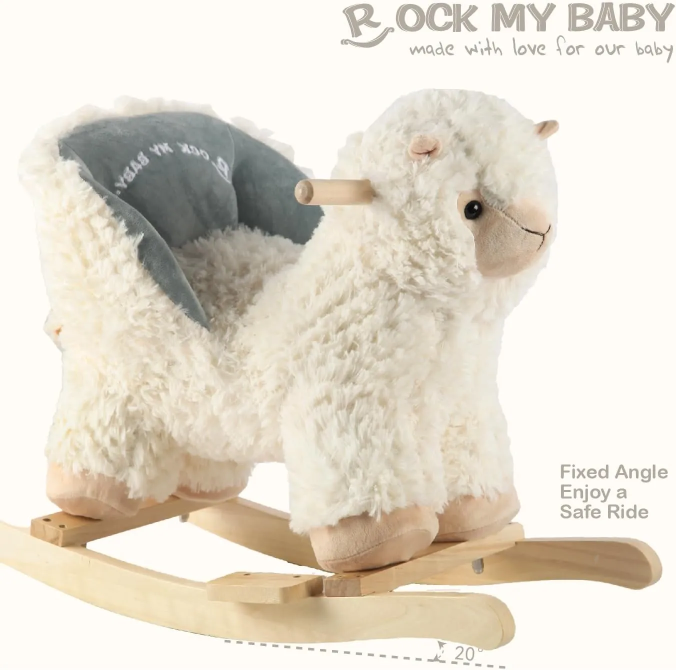 Baby Rocking Horse Alpaca Llama with Chair, Plush Stuffed Animal Rocker, Wooden Rocking Toy Llama Animal Ride on,Cream Llama,CPC Certified