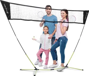 Badminton Net, Portable & Instant Setup (Tool Free Assembly) - Backyard Fun, Beach Park Picnic Outdoor Games, Green, 5.1 x 7.8Ft