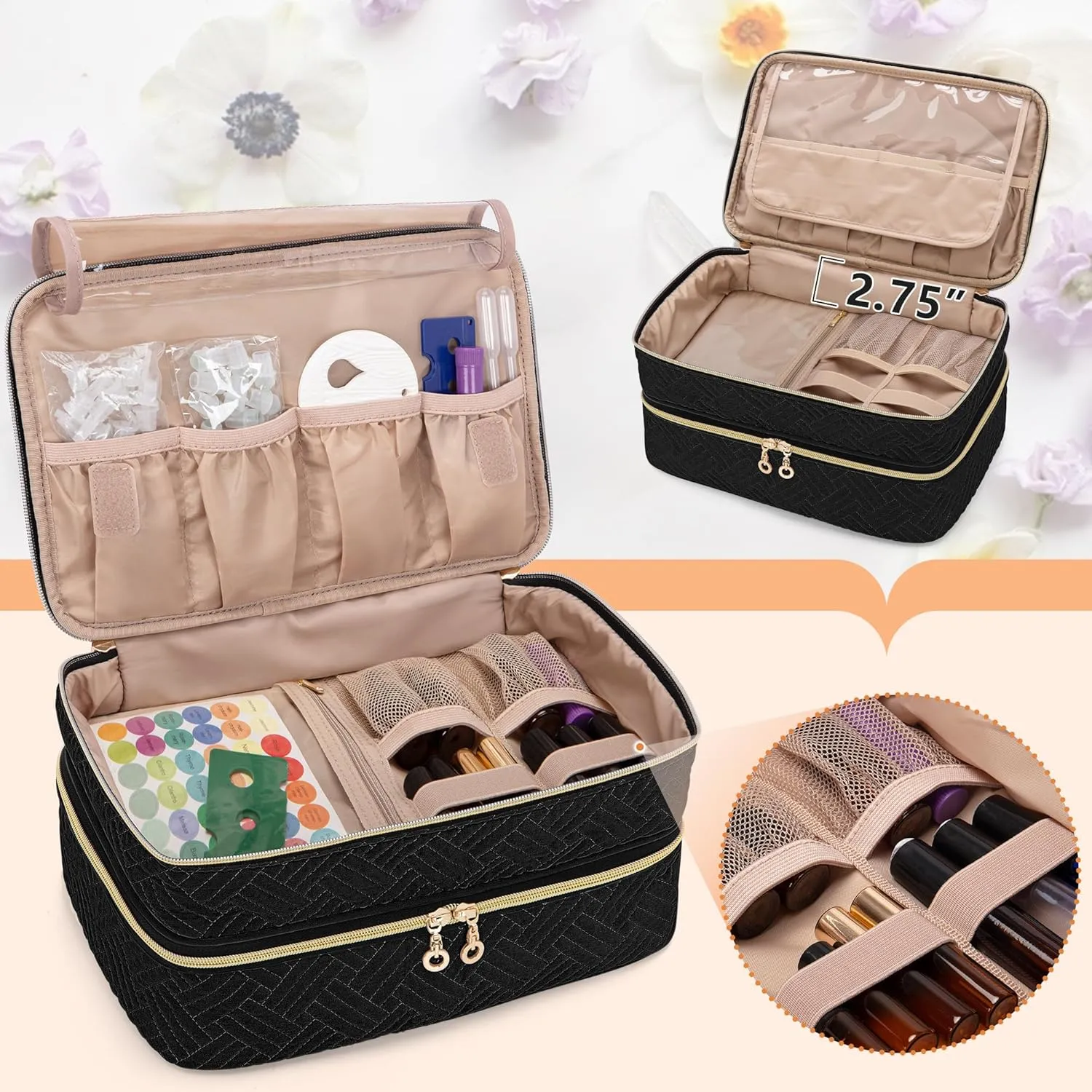 BAFASO Essential Oil Storage Case Holds 40 Bottles (5ml-30ml), Essential Oil Organizer with Tool Storage Sections (Bag Only), Black