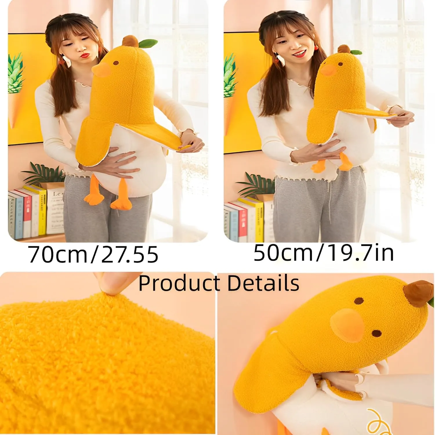 Banana Duck Plush Toy,27.5 in Cute Duck Banana Stuffed Animal Elastic Duck Plush Pillow,for Boys Girlfriend Adults Birthday Chrismas Thanksgiving Decor (White)