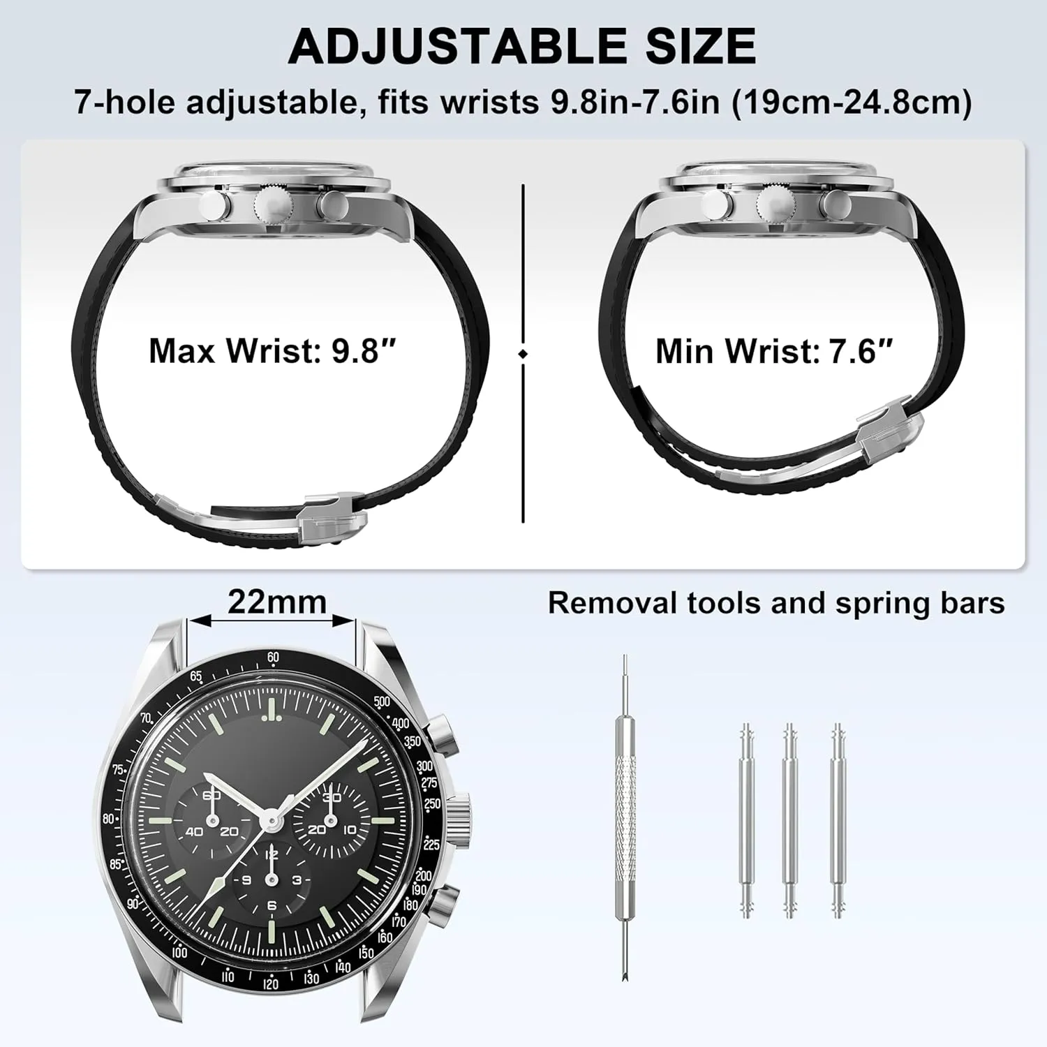 Bands for Omega Seamaster Watch，Curved End Rubber Strap Compatible with Omega Rolex Tudor SEIKO 20mm 22mm Watch Seamaster Speedmaster Diver 300M 600M Strap Men Women