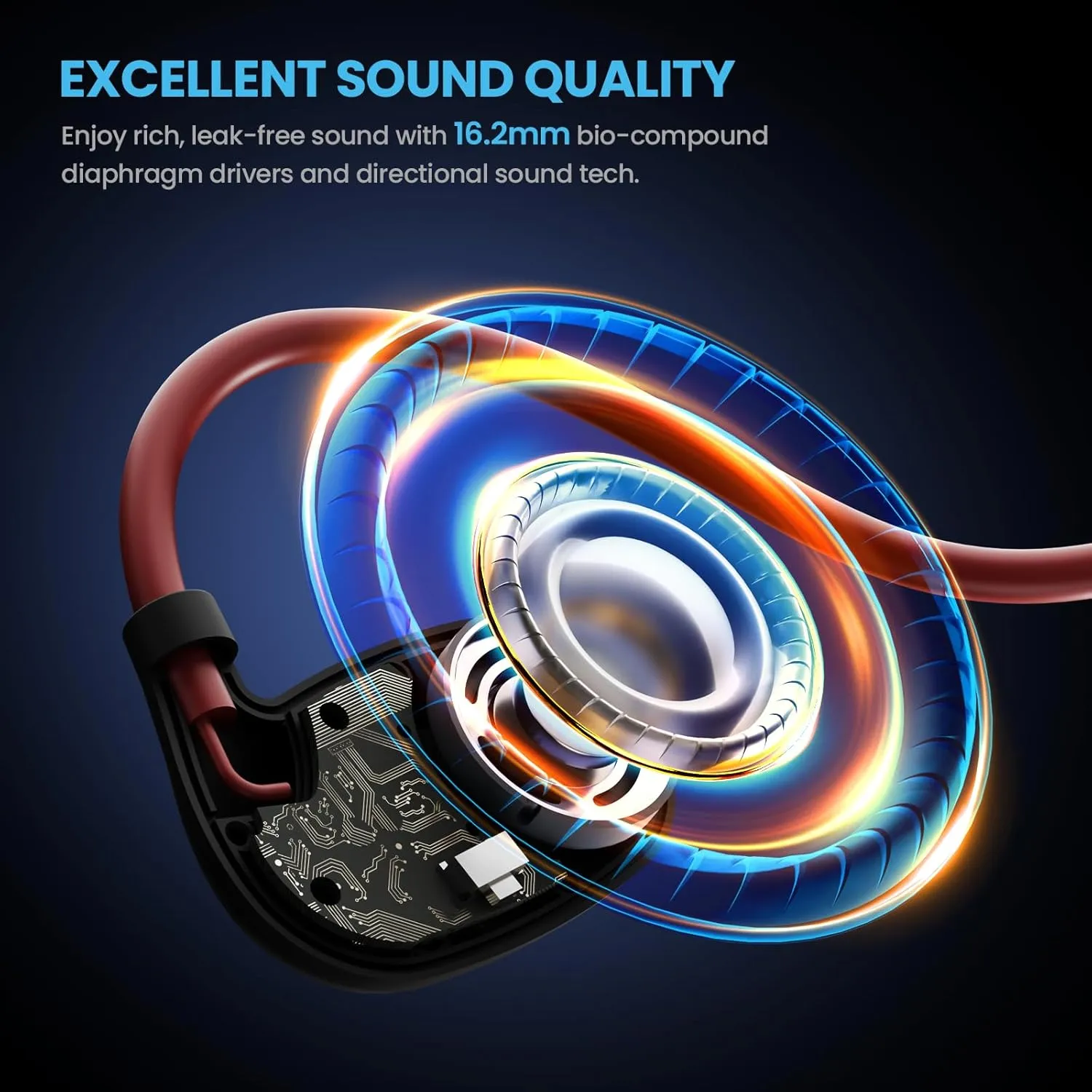 BASN AirS1 Air Conduction Headphones, Wireless Bluetooth 5.3 with IPX5 Waterproof, 16.2mm Driver ENC Open Ear Sport Headphones for Cycling Running Swimming Exercise Travel (Red)