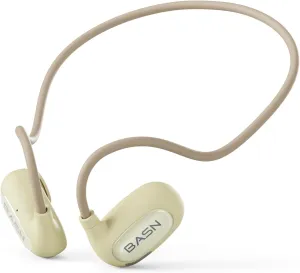 BASN AirS1 Open Ear Headphones, Bluetooth 5.3 Air Conduction ENC Sport Earbuds with Premium Sound & Clear Calls, IPX5 Waterproof Wireless Earphones for Workouts Running Hiking Cycling (Beige)