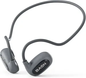 BASN AirS1 Wireless ENC Air Conduction Earphones, Bluetooth 5.3 Open Ear Headphones with 16.2mm Dynamic Speaker, IPX5 Sweat & Water Resistant for Gym Hiking Cycling Running Workouts (Grey)