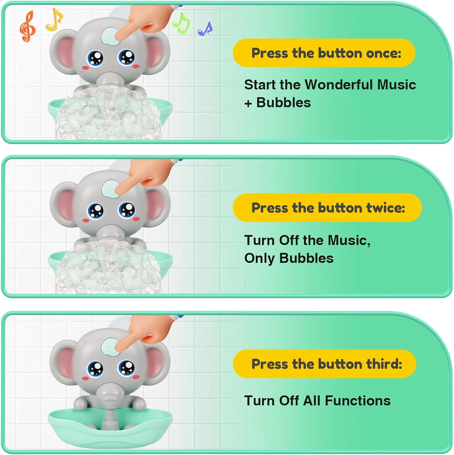 Bath Toys, Elephant Bath Bubble Maker with Music, Magnetic Charging Bubble Machine, Bath Toys for Toddlers 1-3, Toddler Bathtub Toys, Birthday for 1 2 3 4 5 Years Old Boys Girls (Grey)