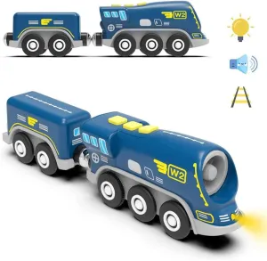 Battery Operated Action Locomotive Train (Magnetic Connection)- Powerful Engine Bullet Train Compatible with Thomas, Brio, Chuggington Wooden Tracks- Toys Car for Toddlers