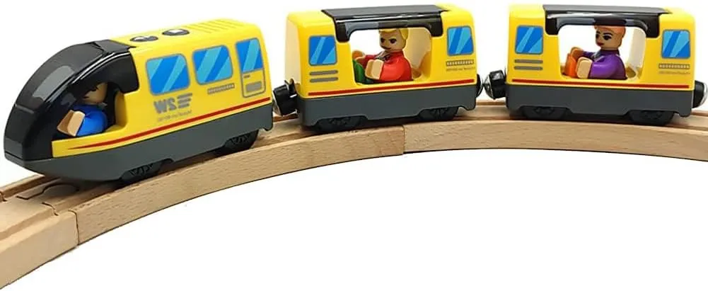 Battery Operated Locomotive Train Set for Wooden Train Tracks Magnetic Connection, Powerful Engine Bullet Train Set Compatible with Thomas, Brio, Melissa and Doug, Electric Train Toys for Toddlers