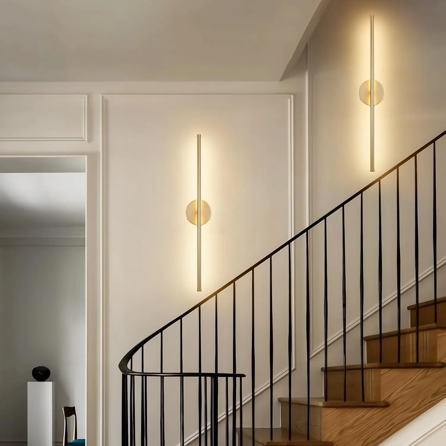 Battery Operated Wall Sconces with Remote Control, Dimmable Wall Sconces Set of Two, 350°Rotate, 3000K LED Gold Wireless Wall Light for Living Room, Bedroom, Hallway, 28.3 Inch (2 Pack)