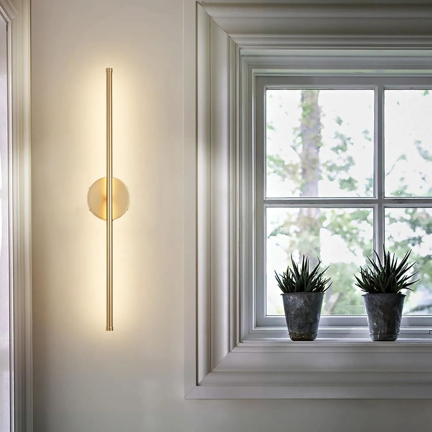 Battery Operated Wall Sconces with Remote Control, Dimmable Wall Sconces Set of Two, 350°Rotate, 3000K LED Gold Wireless Wall Light for Living Room, Bedroom, Hallway, 28.3 Inch (2 Pack)