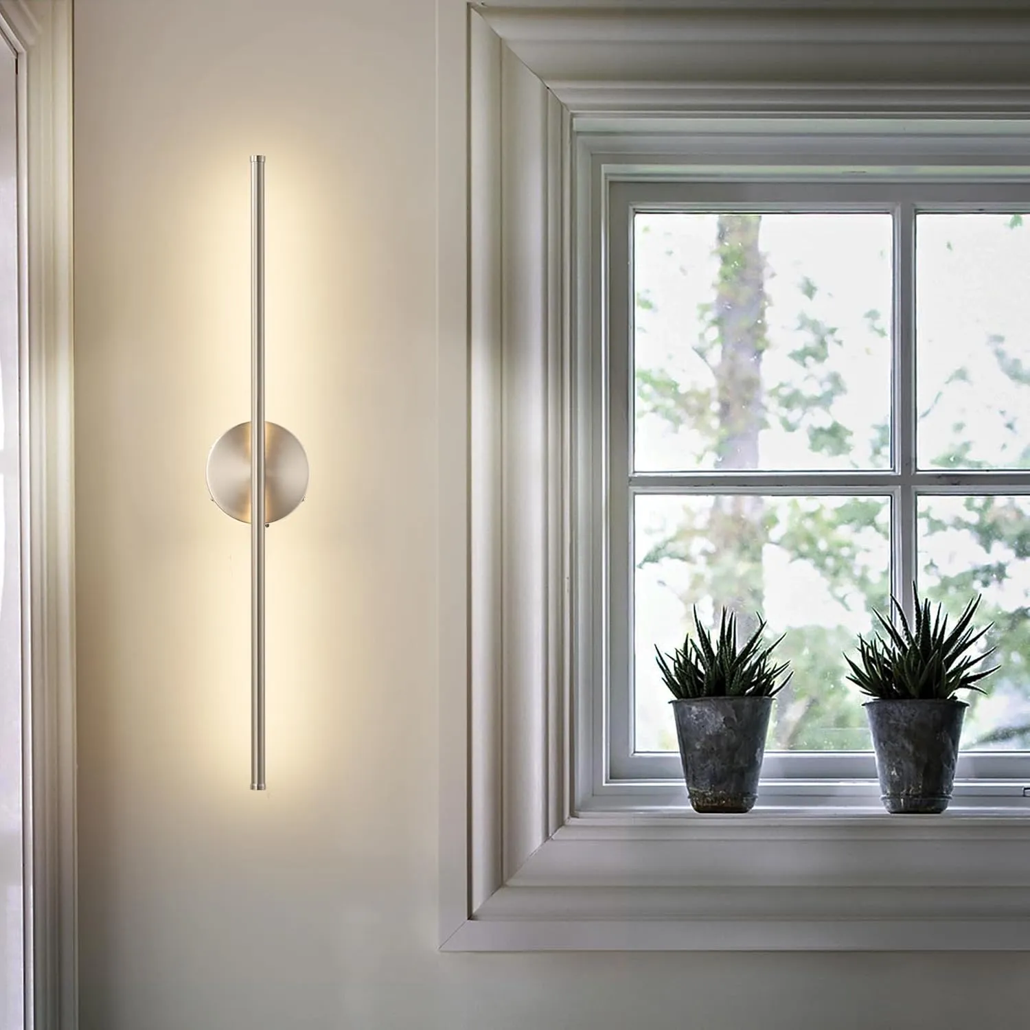 Battery Operated Wall Sconces with Remote Control, Dimmable Wall Sconces Set of Two, 350°Rotate, 3000K LED Nickel Wireless Wall Light for Living Room, Bedroom, Hallway, 32.2 Inch (2 Pack)