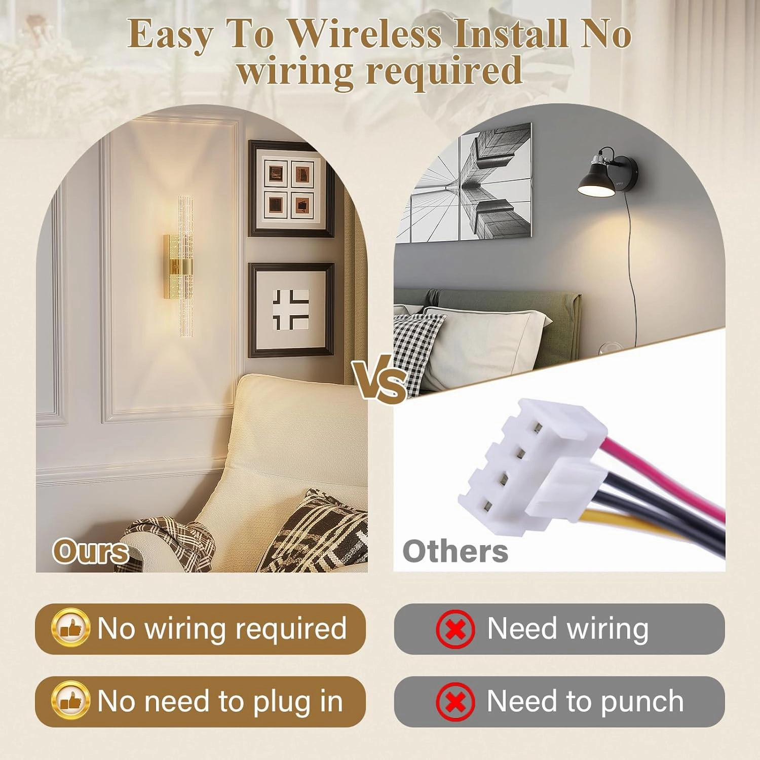 Battery Operated Gold Wall Sconces Set of 2 Rechargeable Battery Powered Wall Light with 12000mAh Not Hardwired Dimmable Wall Lamp Fixtures for Bedroom Living Room 15.3 Inches