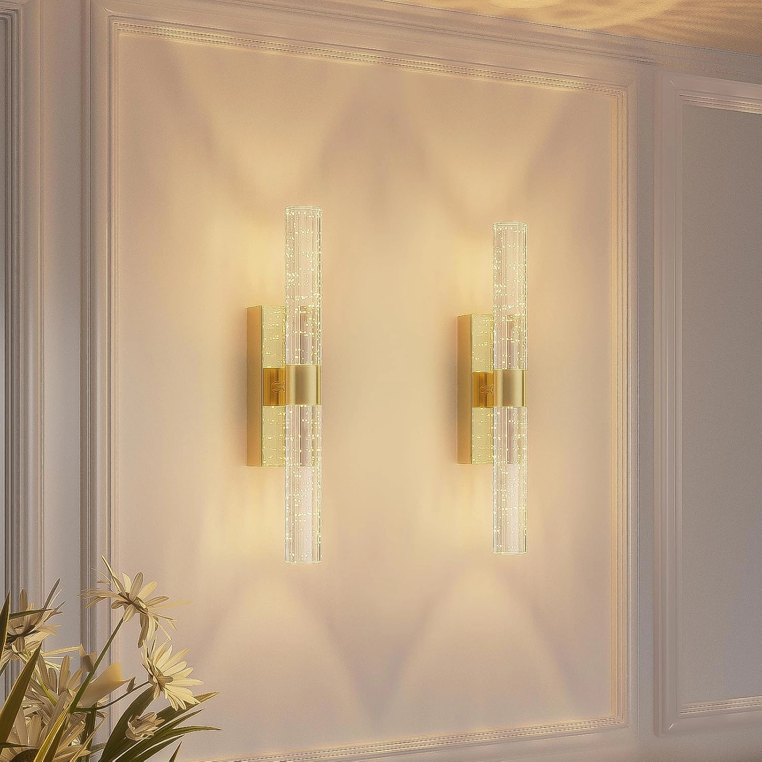 Battery Operated Gold Wall Sconces Set of 2 Rechargeable Battery Powered Wall Light with 12000mAh Not Hardwired Dimmable Wall Lamp Fixtures for Bedroom Living Room 15.3 Inches