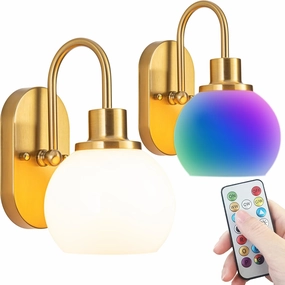 Battery Operated Wall Sconce Set Of Two, RGB Color Changing Dimmable Sconces With Remote For Bedroom Living Room, Easy To Install