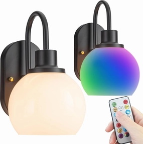 Battery Operated Wall Sconces Set of 2, Battery Operated Wall Lights With Remote, RGB Color Changing USB Rechargeable Up to 50 hours use time,Not Hardwired Battery Sconces For Bedroom Living Room