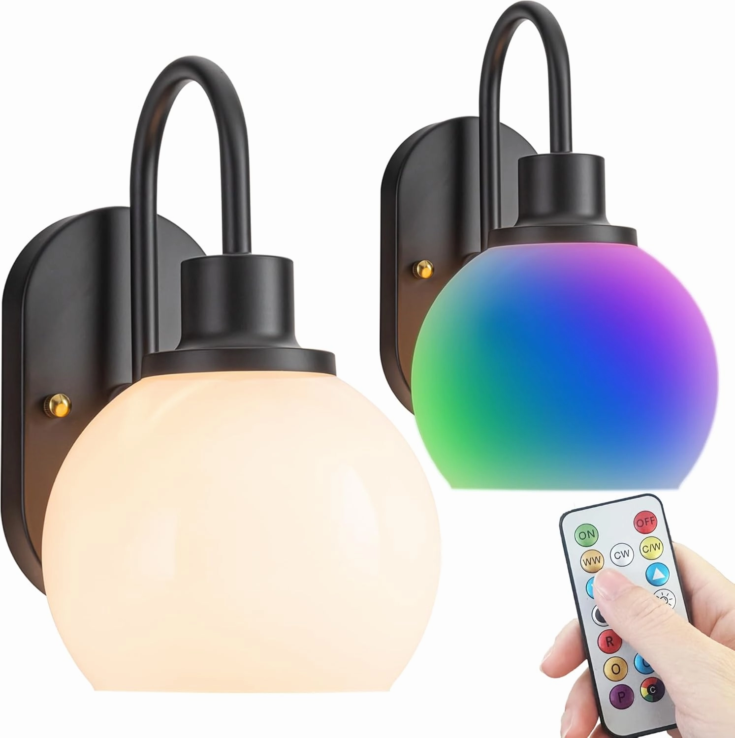 Battery Operated Wall Sconces Set of 2, Battery Operated Wall Lights With Remote, RGB Color Changing USB Rechargeable Up to 50 hours use time,Not Hardwired Battery Sconces For Bedroom Living Room