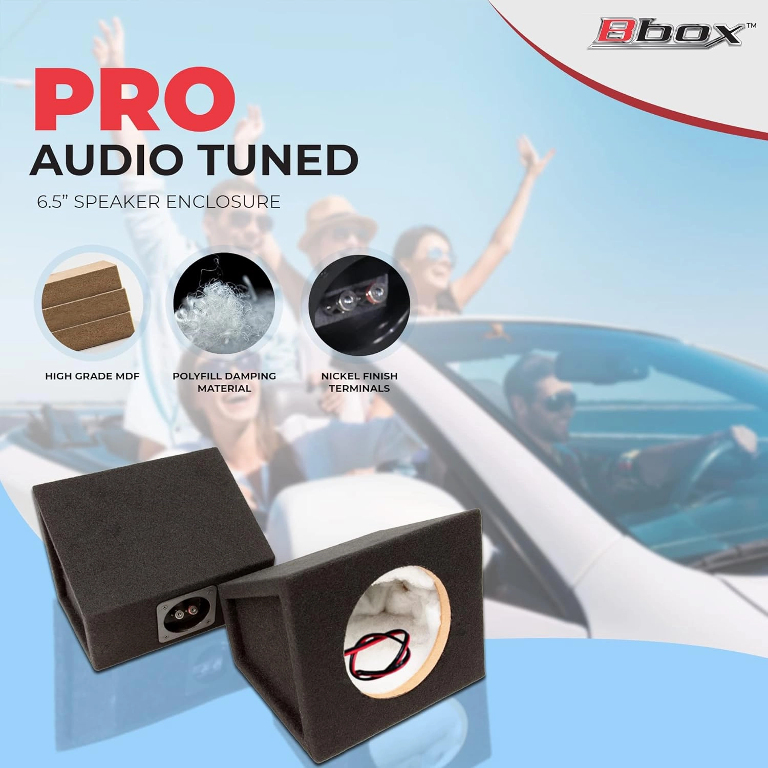 Bbox Pro Audio Tuned 6.5" Speaker Enclosures - Premium Speakers to Enhance Sound & Bass - Nickel Finish Speaker Terminals for Car or Truck - 18 Gauge Audio Cables - Speaker Set of 2 (Black)