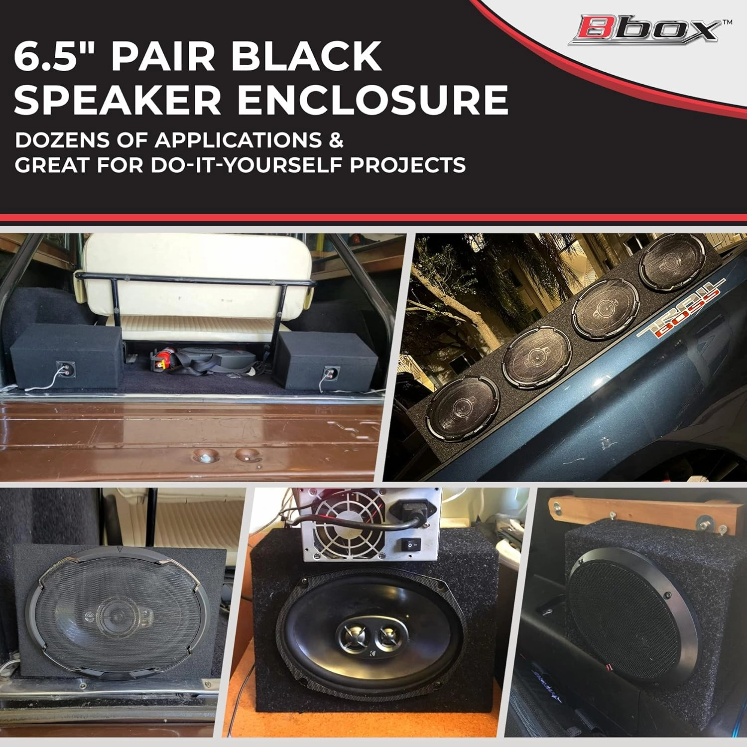 Bbox Pro Audio Tuned 6.5" Speaker Enclosures - Premium Speakers to Enhance Sound & Bass - Nickel Finish Speaker Terminals for Car or Truck - 18 Gauge Audio Cables - Speaker Set of 2 (Black)