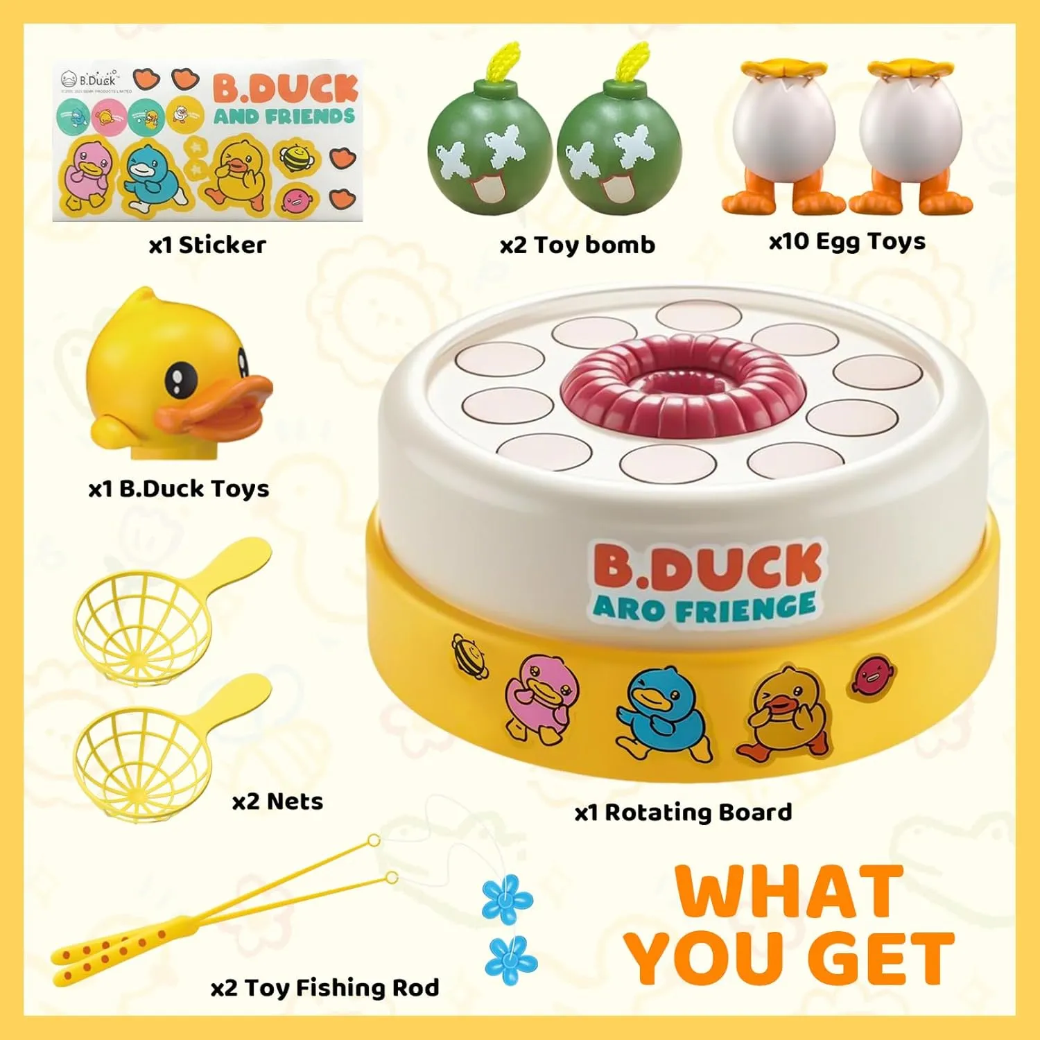B.Duck Bounce and Catch Game Toys for Kids, Family and Friends Rotate Pop Up Board Games with Music, Fishing Game, Scoring Game Christmas Birthday Gifts Toys for Toddler Age 3-5 4-6 5-7