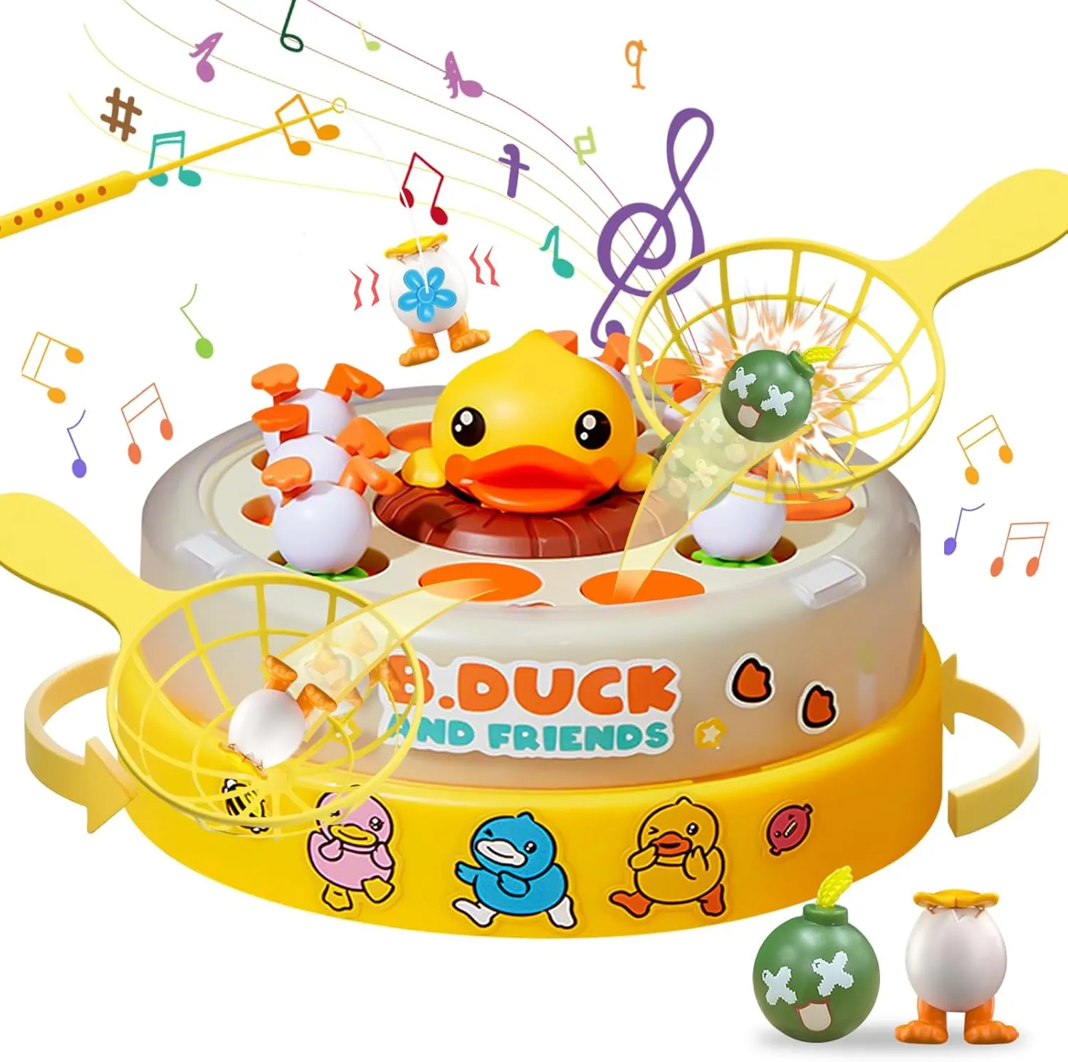 B.Duck Bounce and Catch Game Toys for Kids, Family and Friends Rotate Pop Up Board Games with Music, Fishing Game, Scoring Game Christmas Birthday Gifts Toys for Toddler Age 3-5 4-6 5-7