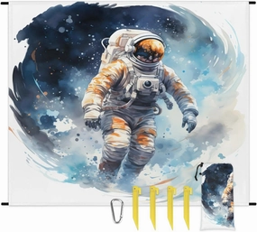 Beach Blanket, Astronaut Sandproof Beach Mat, Waterproof Quick Drying Sand Free Mat with 4 x Ground Spikes for Outdoor Travel Camping Hiking, Outer Space 68 x 59 in