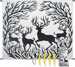Beach Blanket, Christmas Deer Sandproof Beach Mat, Waterproof Quick Drying Sand Free Mat with 4 x Ground Spikes for Outdoor Travel Camping Hiking, Wild Animal Pattern 68 x 59 in