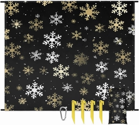 Beach Blanket, Christmas Sandproof Beach Mat, Waterproof Quick Drying Sand Free Mat with 4 x Ground Spikes for Outdoor Travel Camping Hiking, Snowflakes 68 x 59 in