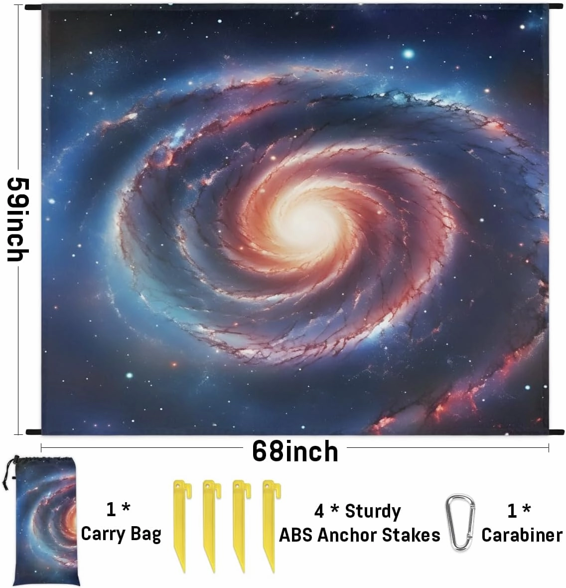 Beach Blanket, Colorful Starry Sky Sandproof Beach Mat, Waterproof Quick Drying Sand Free Mat with 4 x Ground Spikes for Outdoor Travel Camping Hiking, Solar System 68 x 59 in