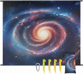 Beach Blanket, Colorful Starry Sky Sandproof Beach Mat, Waterproof Quick Drying Sand Free Mat with 4 x Ground Spikes for Outdoor Travel Camping Hiking, Solar System 68 x 59 in