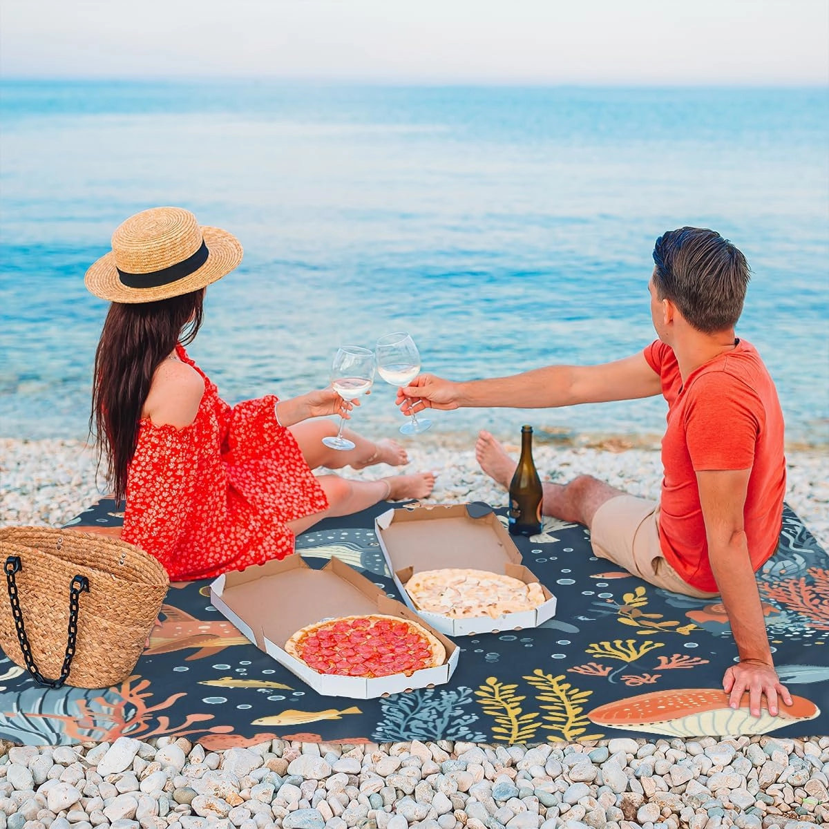 Beach Blanket, Coral Whale Sandproof Beach Mat, Waterproof Quick Drying Sand Free Mat with 4 x Ground Spikes for Outdoor Travel Camping Hiking, Animals 68 x 59 in