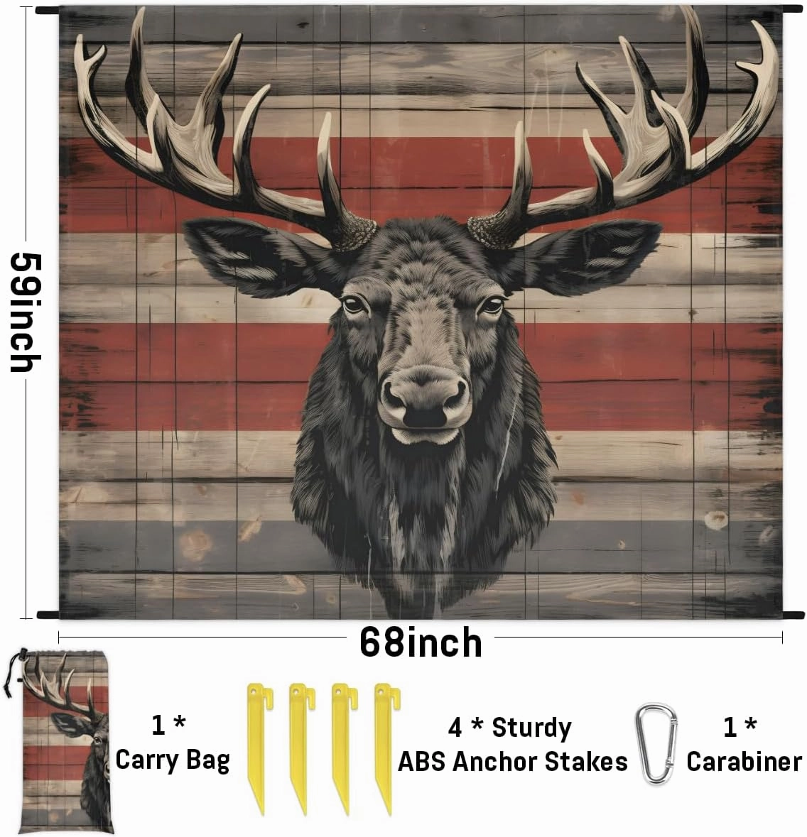 Beach Blanket, Deer Sandproof Beach Mat, Waterproof Quick Drying Sand Free Mat with 4 x Ground Spikes for Outdoor Travel Camping Hiking, Vintage Deer 68 x 59 in