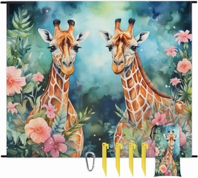 Beach Blanket, Giraffe Sandproof Beach Mat, Waterproof Quick Drying Sand Free Mat with 4 x Ground Spikes for Outdoor Travel Camping Hiking, Flowers 68 x 59 in