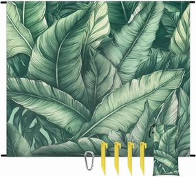 Beach Blanket, Leaves Design Sandproof Beach Mat, Waterproof Quick Drying Sand Free Mat with 4 x Ground Spikes for Outdoor Travel Camping Hiking, Palms Leaves 68 x 59 in