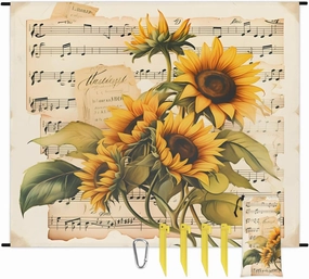 Beach Blanket, Musical Note Sandproof Beach Mat, Waterproof Quick Drying Sand Free Mat with 4 x Ground Spikes for Outdoor Travel Camping Hiking, Sunflowers Plant 68 x 59 in