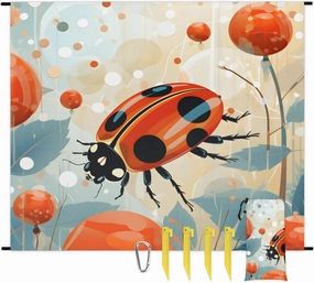 Beach Blanket, Red Ladybirds Sandproof Beach Mat, Waterproof Quick Drying Sand Free Mat with 4 x Ground Spikes for Outdoor Travel Camping Hiking, Animals 68 x 59 in