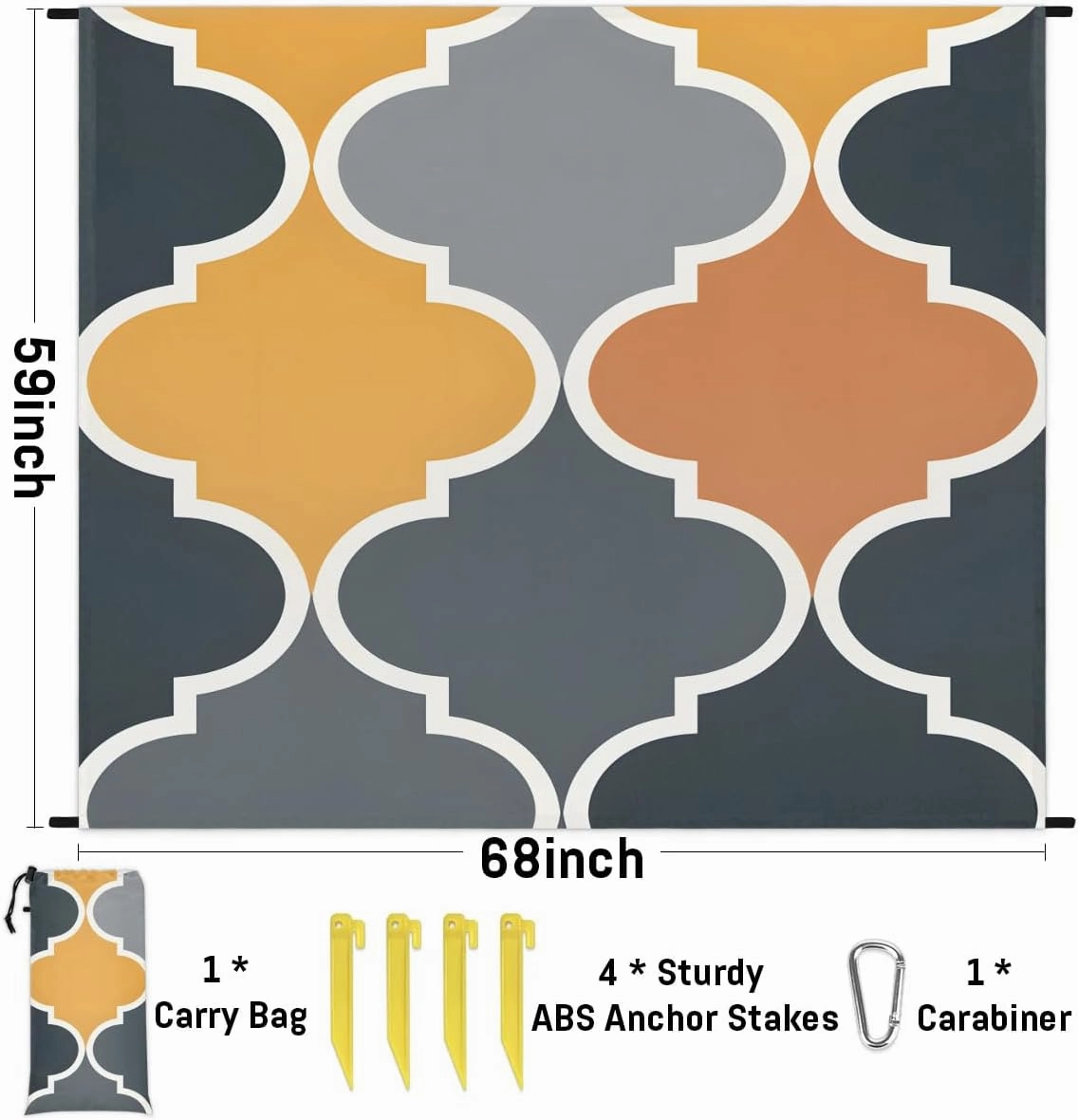 Beach Blanket, Regular Graphics Sandproof Beach Mat, Waterproof Quick Drying Sand Free Mat with 4 x Ground Spikes for Outdoor Travel Camping Hiking, Colorful 68 x 59 in