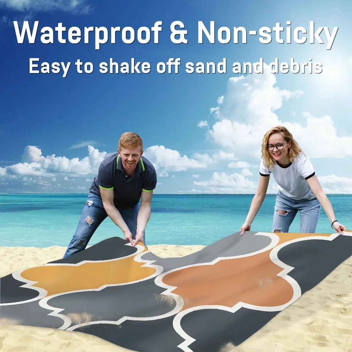 Beach Blanket, Regular Graphics Sandproof Beach Mat, Waterproof Quick Drying Sand Free Mat with 4 x Ground Spikes for Outdoor Travel Camping Hiking, Colorful 68 x 59 in