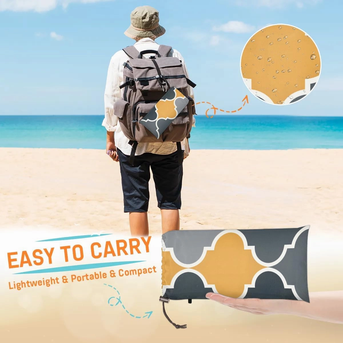Beach Blanket, Regular Graphics Sandproof Beach Mat, Waterproof Quick Drying Sand Free Mat with 4 x Ground Spikes for Outdoor Travel Camping Hiking, Colorful 68 x 59 in