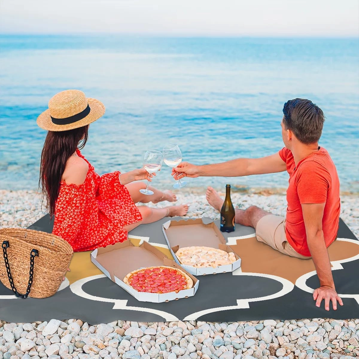 Beach Blanket, Regular Graphics Sandproof Beach Mat, Waterproof Quick Drying Sand Free Mat with 4 x Ground Spikes for Outdoor Travel Camping Hiking, Colorful 68 x 59 in