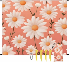 Beach Blanket, Spring Summer Daisy Flower Sandproof Beach Mat, Waterproof Quick Drying Sand Free Mat with 4 x Ground Spikes for Outdoor Travel Camping Hiking, Daisy 68 x 59 in